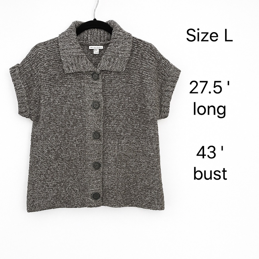 Croft & Barrow Short Sleeve Button Front Knit Sweater Cardigan L Gray